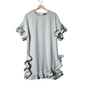 Gracia Light Blue Ruffle-Trim Shift Dress